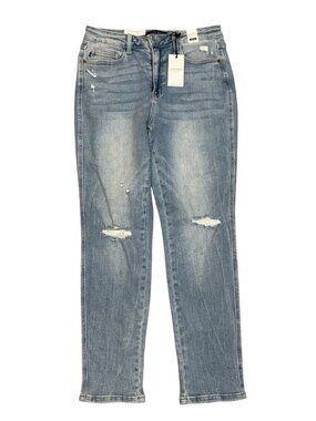 Judy Blue Boyfriend Fit Jeans Womens 11/30 Mid Rise Light Wash Distressed Denim